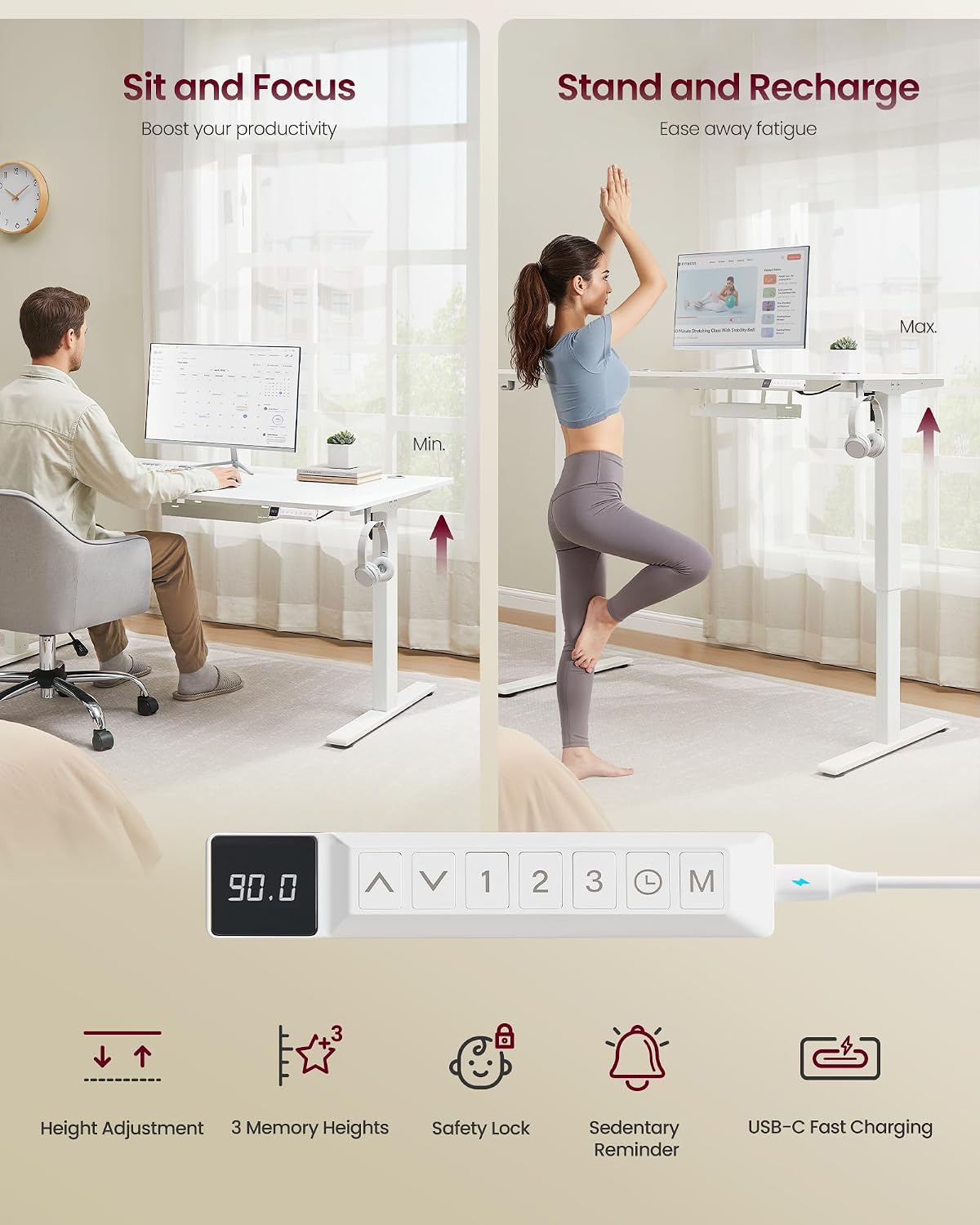 Thumbnail 5 de VASAGLE Electric Standing Desk 140x80 cm
