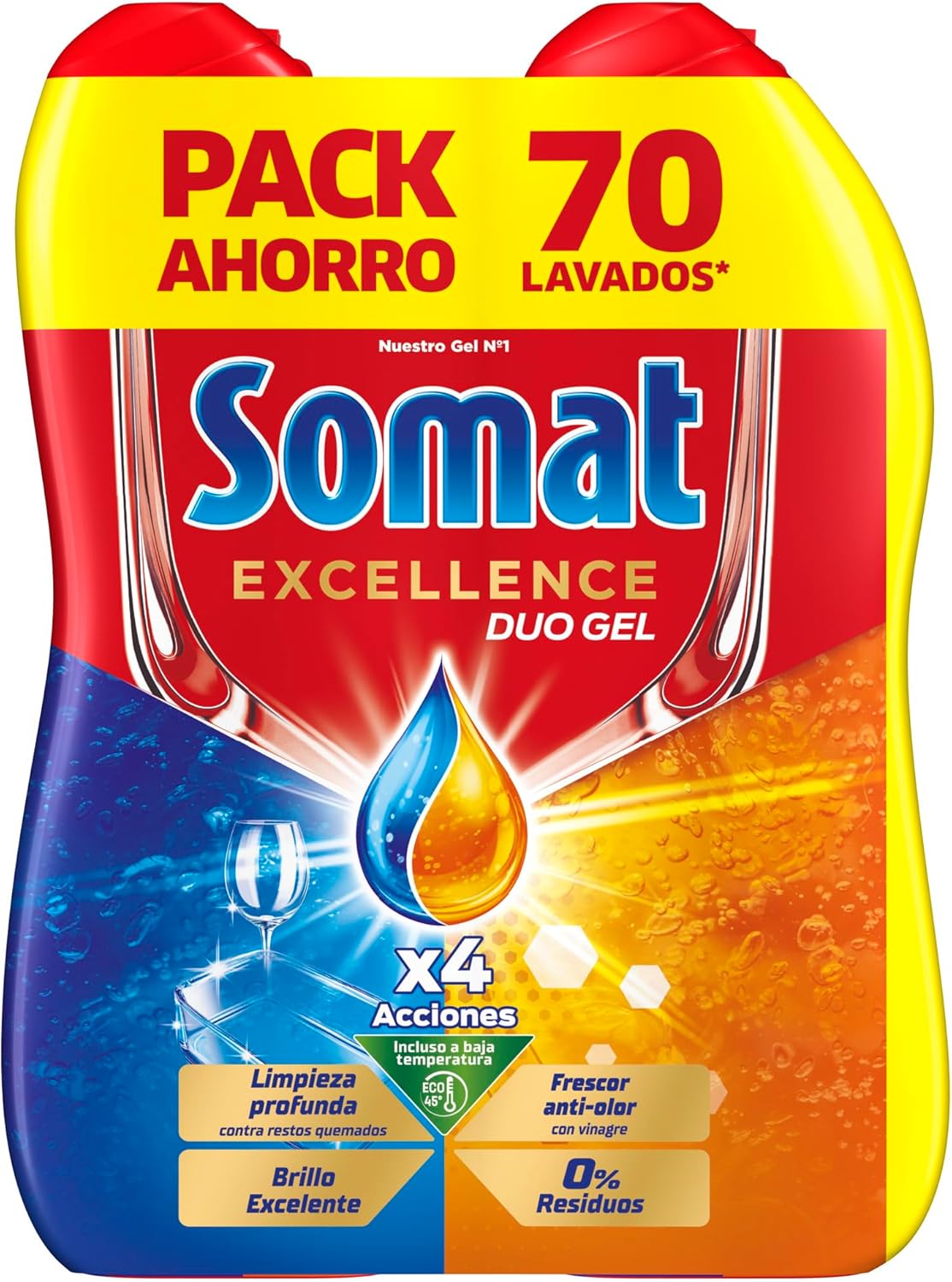 Somat Excellence Duo Gel Frescor Anti-Olor (2x560 ml) detergente lavavajillas todo en 1 con vinagre