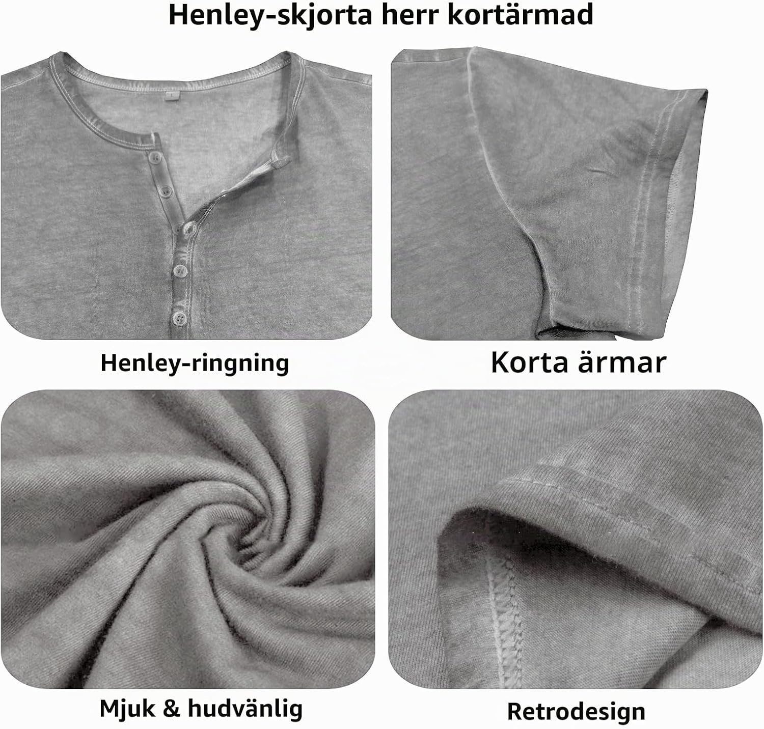 Thumbnail 3 de LAOARA Henley-T-shirt för herr, kortärmad i bomull med V-ringning
