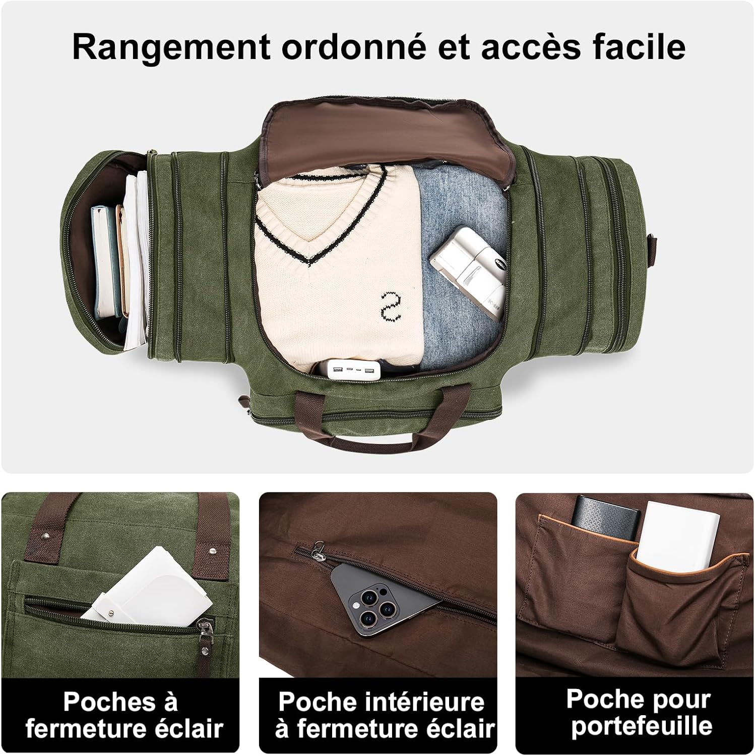 Detalle de EKOROMIER Grand sac de voyage en toile extensible 70 L (weekend & longs séjours)