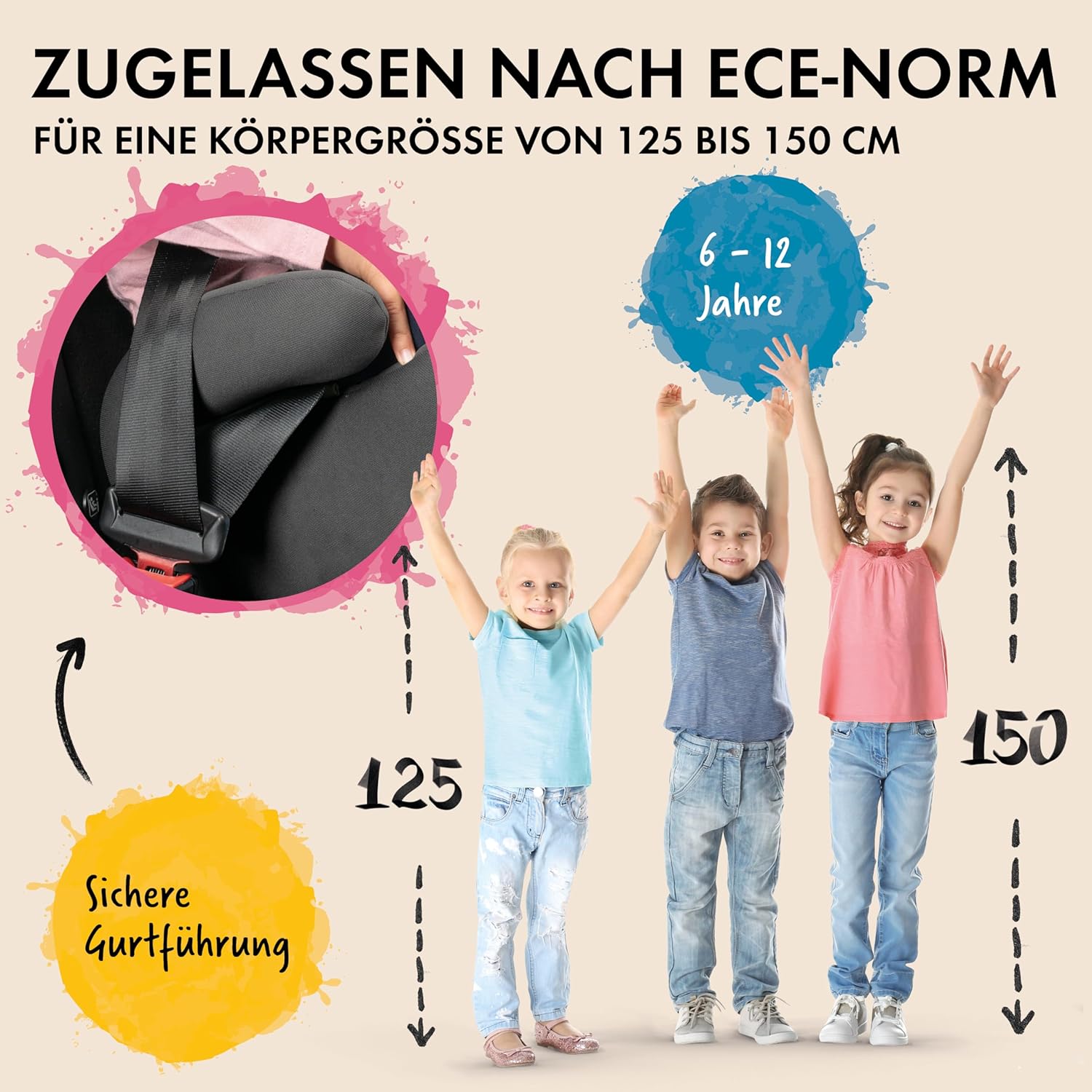 Thumbnail 3 de WALSER Premium Kinder Sitzerhöhung Auto ISOFIX „Andy“ (ECE R 129) 125–150 cm – schwarz/pink
