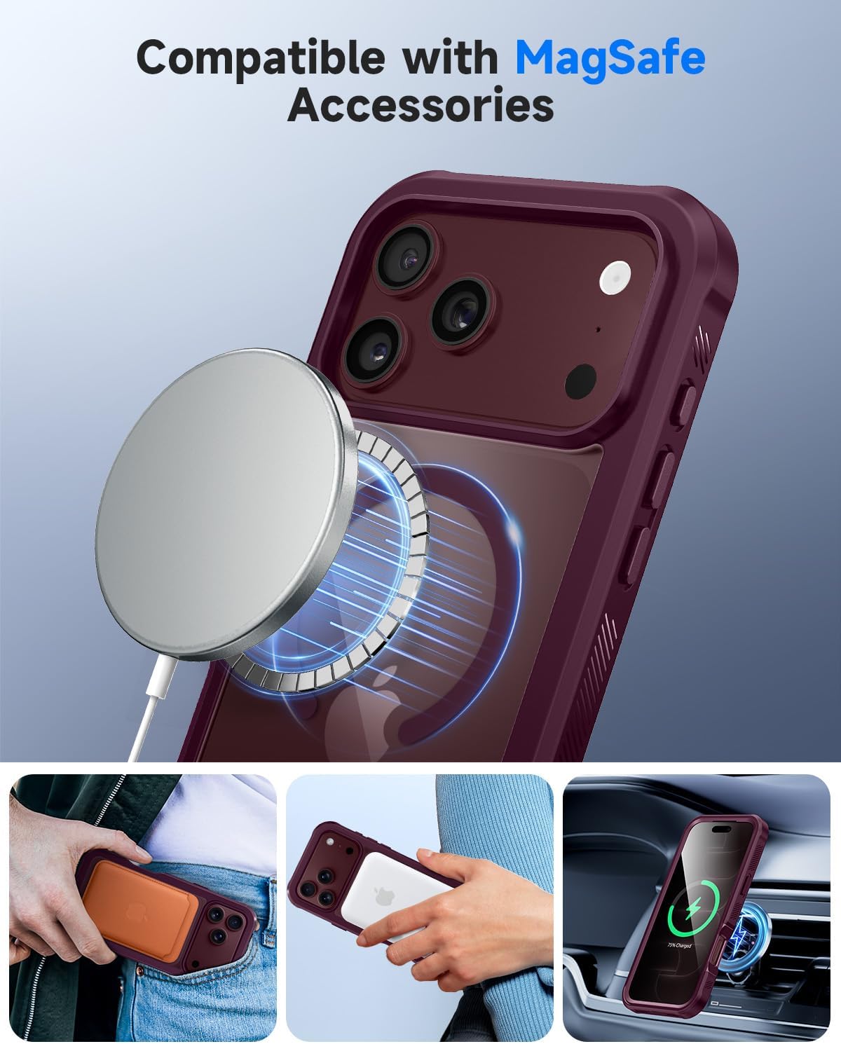 Detalle de seacosmo IP18PMIP17PM Case for iPhone 17 Pro Max, Burgundy Privacy Glass