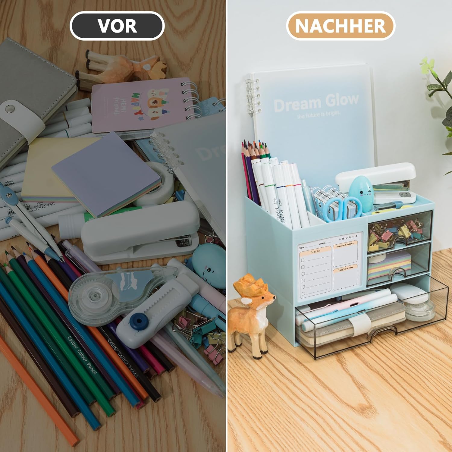 Thumbnail 1 de RISEMART Schreibtisch-Organizer mit 3 Schubladen & Stifthalter (blau) – 5-Fach-Aufbewahrung für Büro und Zuhause