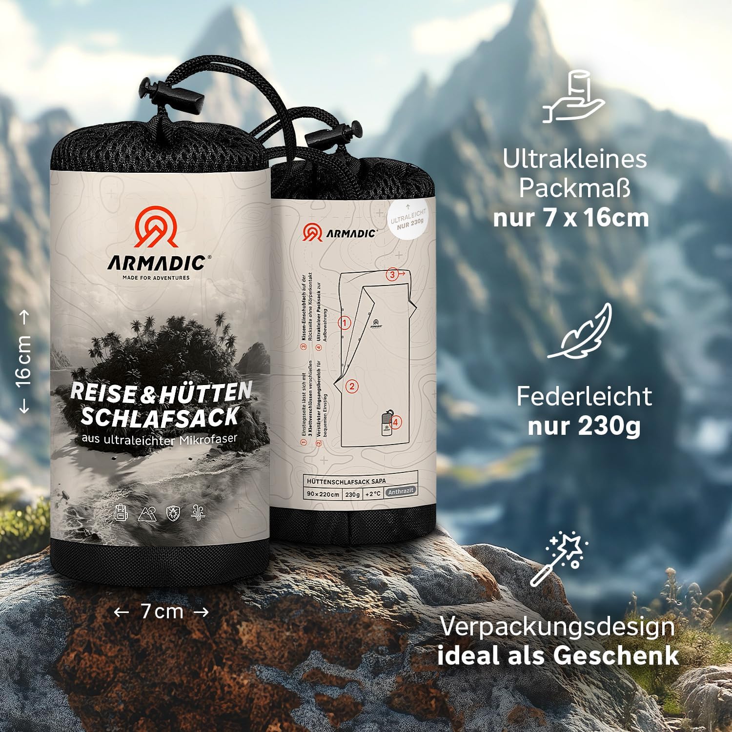 Thumbnail 2 de Armadic Hüttenschlafsack aus Mikrofaser oder Bio-Baumwolle – Ultra leicht, klein und dünn