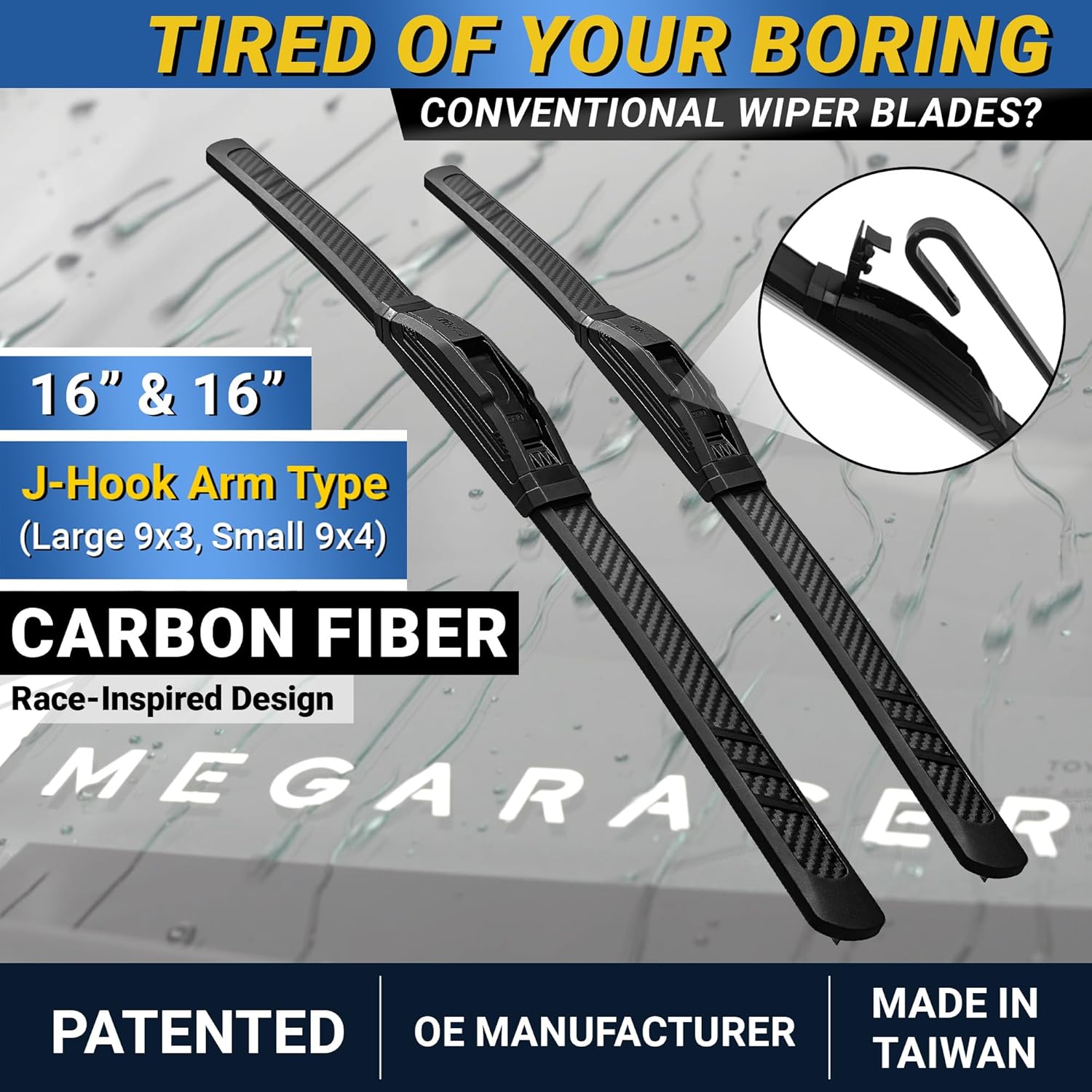 Detalle 2 de Premium Silicone Carbon Fiber Windshield Wiper Blades 16" (Pack of 2) for Jeep Wrangler JL & Gladiator JT