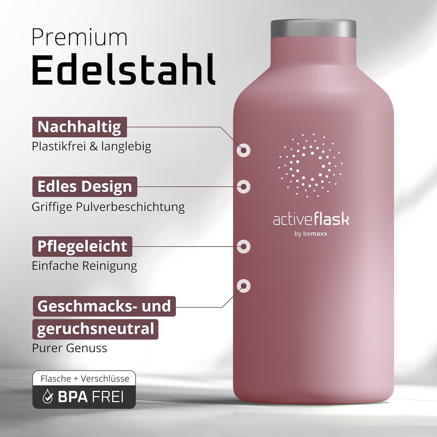 Thumbnail 2 de Edelstahl-Trinkflasche mit Strohhalm & Infuser plus 3 Deckeln – BPA-frei, auslaufsicher, kohlensäuregeeignet
