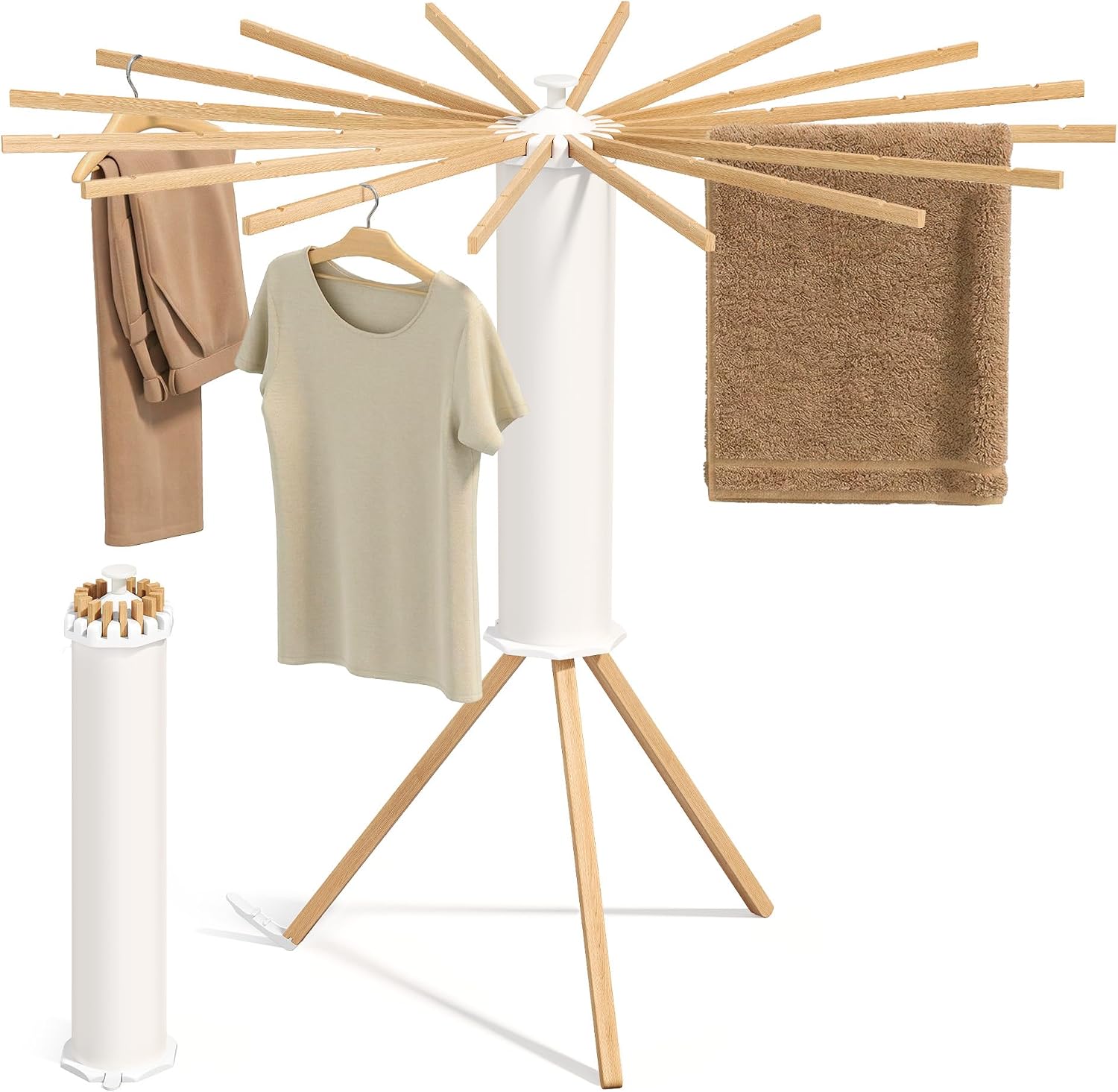 Detalle de SONGMICS ULLR530YW01 Foldable Clothes Drying Rack with 16 Rotating Beech Wood Arms