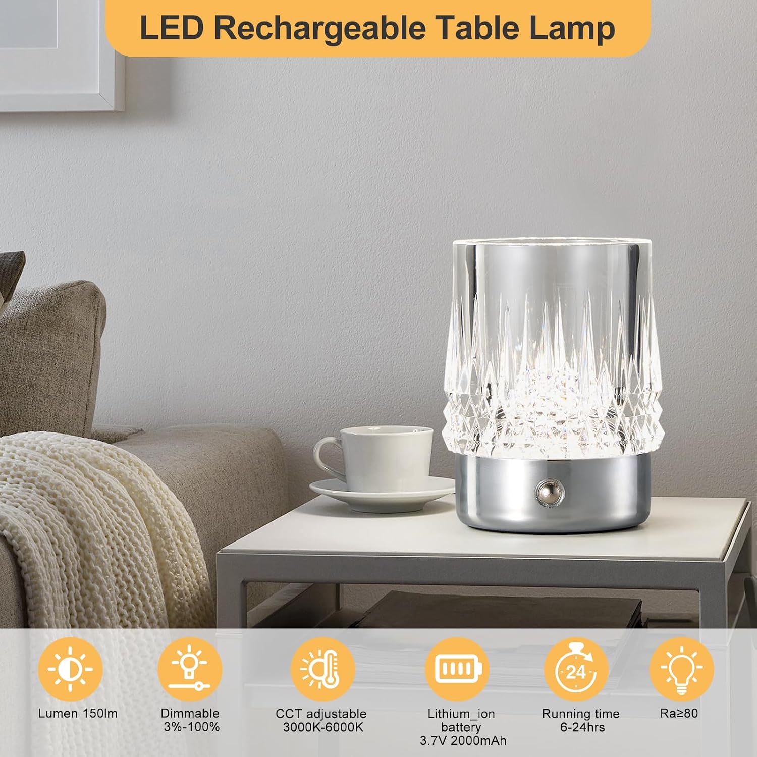 Detalle de HARPER LIVING 1455C Rechargeable Table Lamp, Touch Dimming and Three Light Colours