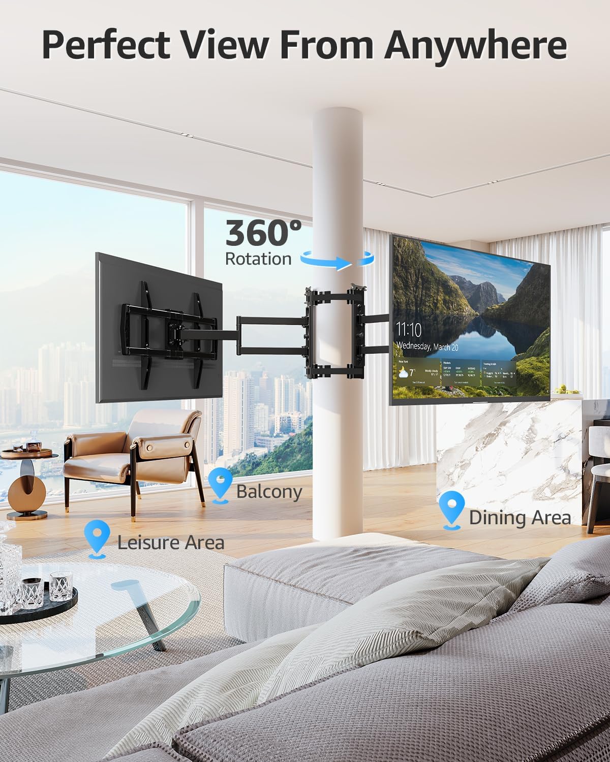 Detalle de MOUNTUP Pillar TV Mount for 32"-75" TVs (Full Motion Strap-On Post Mount, Max VESA 600x400)