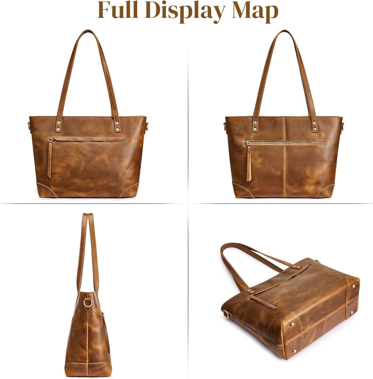 Thumbnail 6 de S-ZONE Femmes Vintage 3-Way : Sac fourre-tout en cuir Crazy Horse avec bandoulière