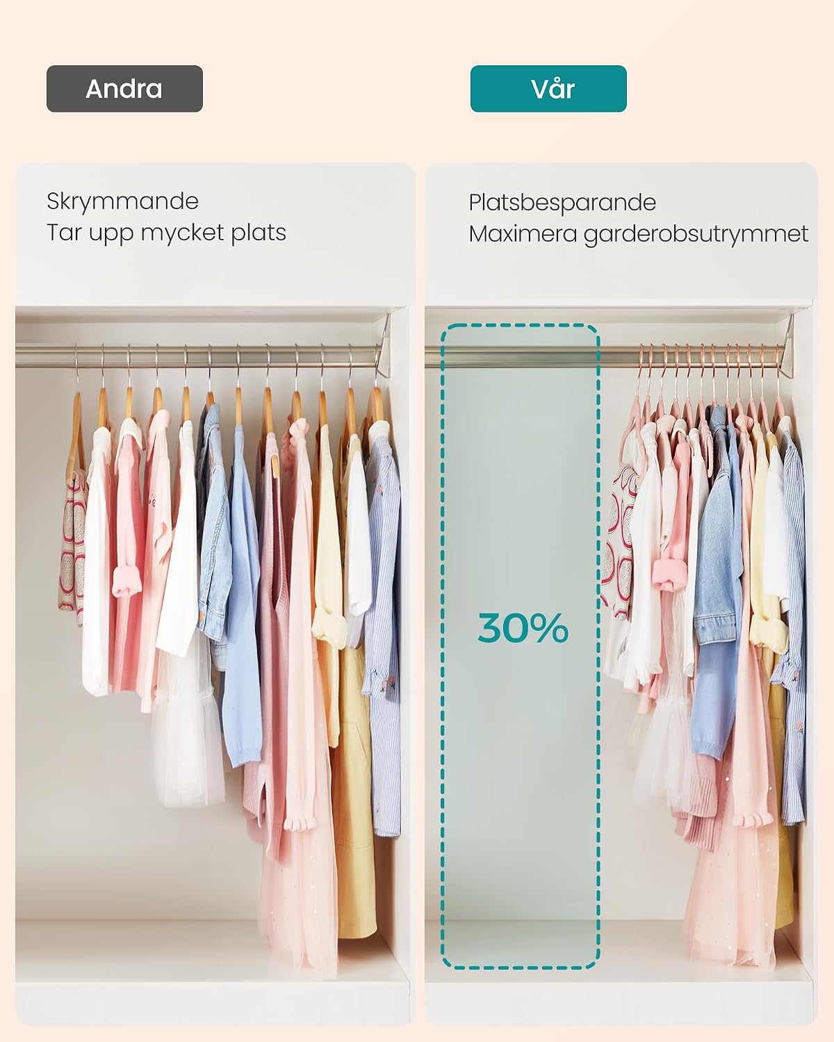 Detalle de SONGMICS CRF027P30 barngalgar, 30-pack i pastellrosa med sammetsyta