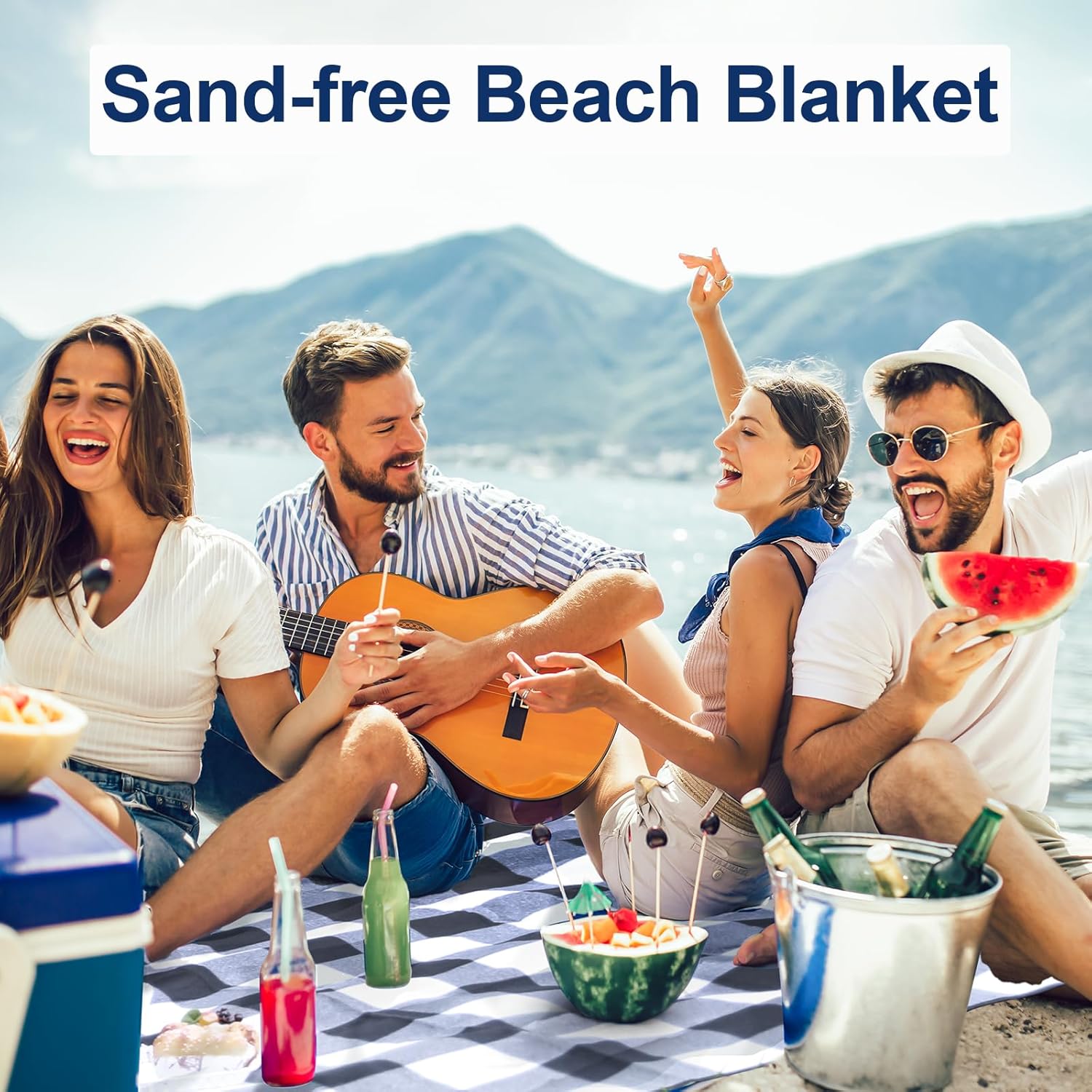 Thumbnail 4 de HUTHIM Picknickdecke 200x200 cm – Wasserdicht, faltbar und sandfrei für Strand, Park und Familie