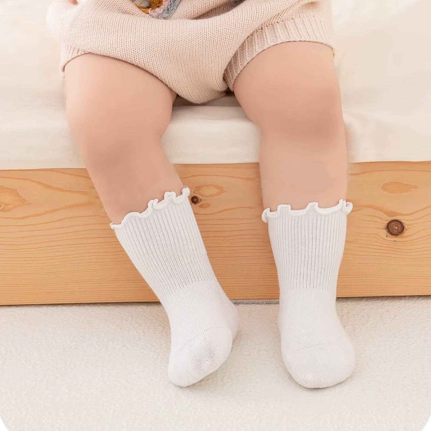 Thumbnail 2 de DRESHOW Infant Ruffle Lace Socks: Non-slip, Plain Yet Frilly Baby Socks for Newborns to Toddlers