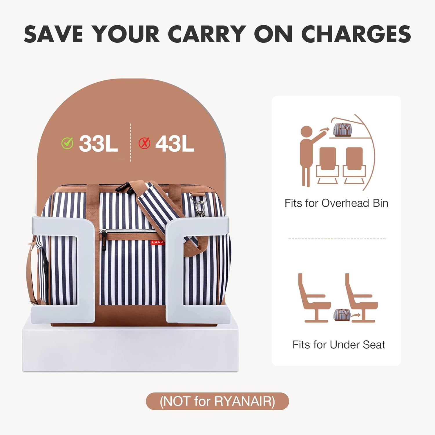 Thumbnail 2 de Lekesky Weekend Overnight Bags for Women 33L Top Opening Travel Duffle with Shoes Compartment (White Stripes)