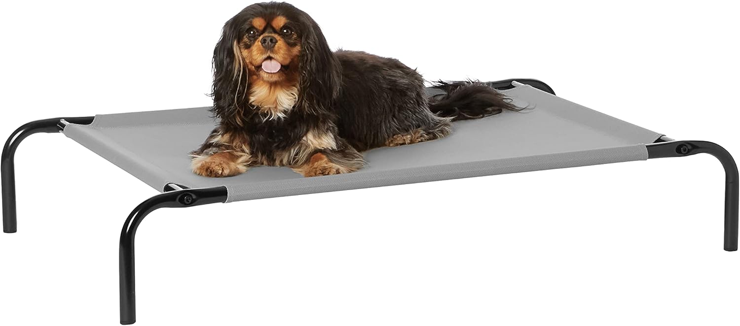 Detalle de Amazon Basics legowisko chłodzące dla psa S, metalowa rama, szare, 90,42 × 55,37 × 19,55 cm