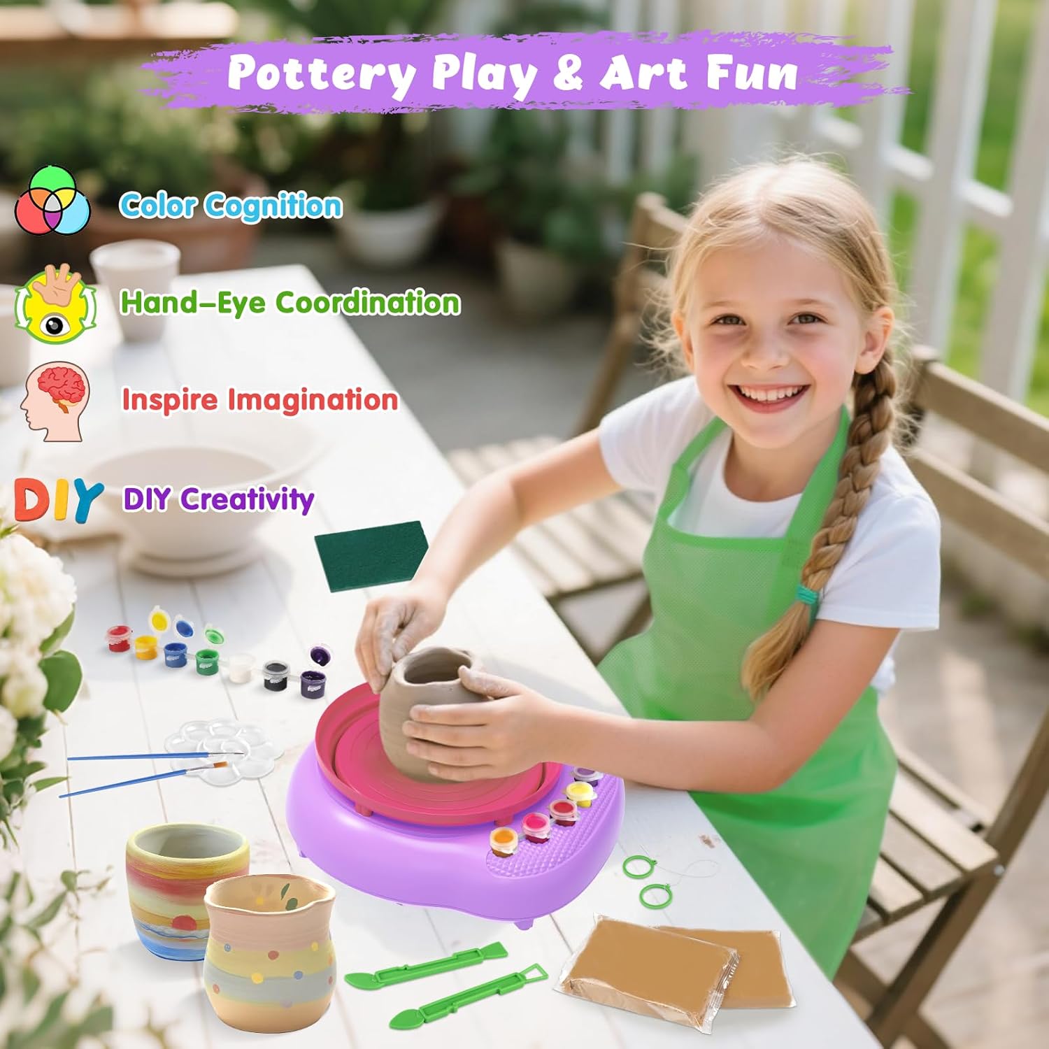 Thumbnail 4 de TingingYuli Plato de alfarería para niños Rosa Lila