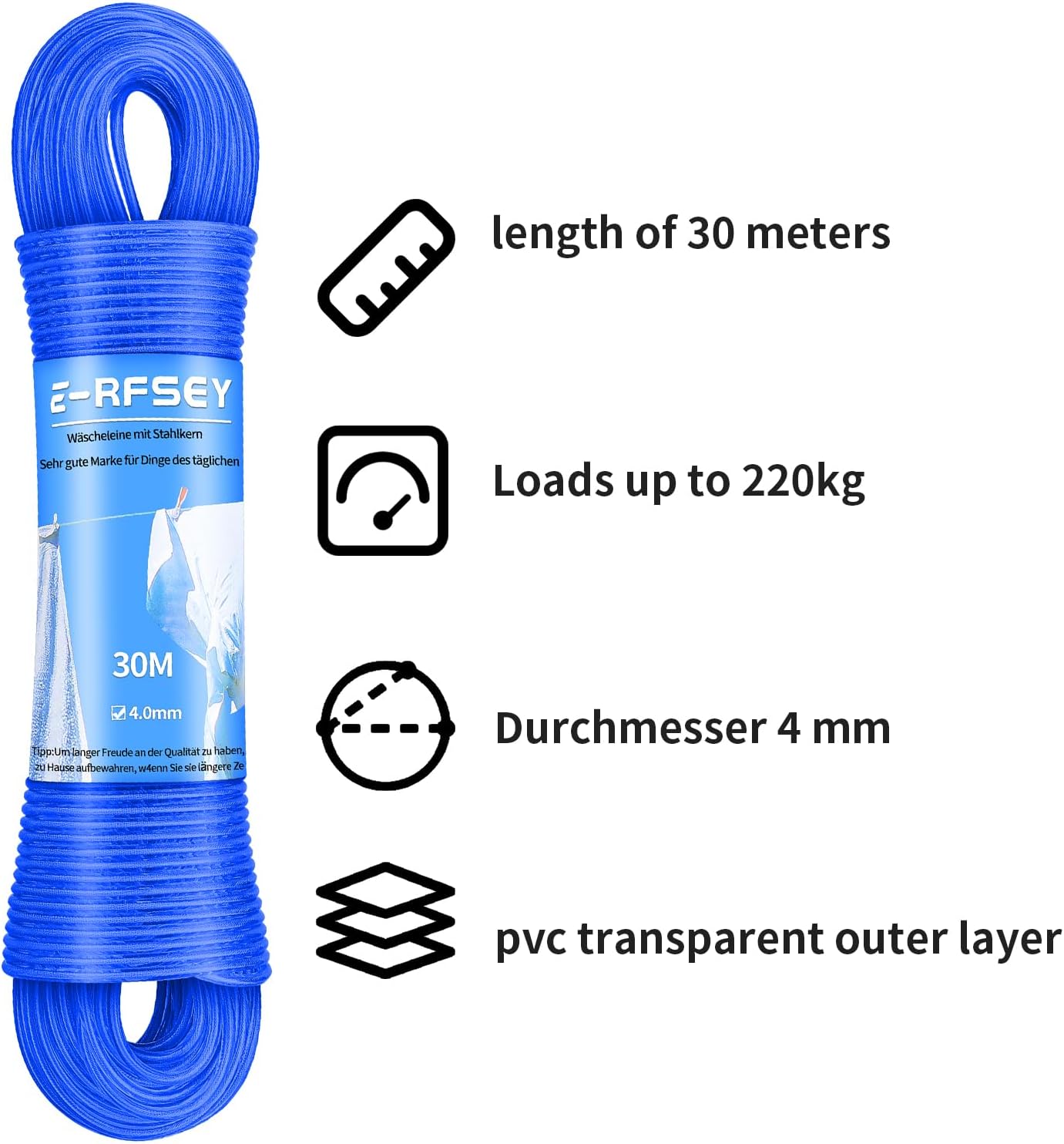 Detalle de E-RFSEY Wäscheleine-father stalen waslijn 30 m, 4 mm, blauw