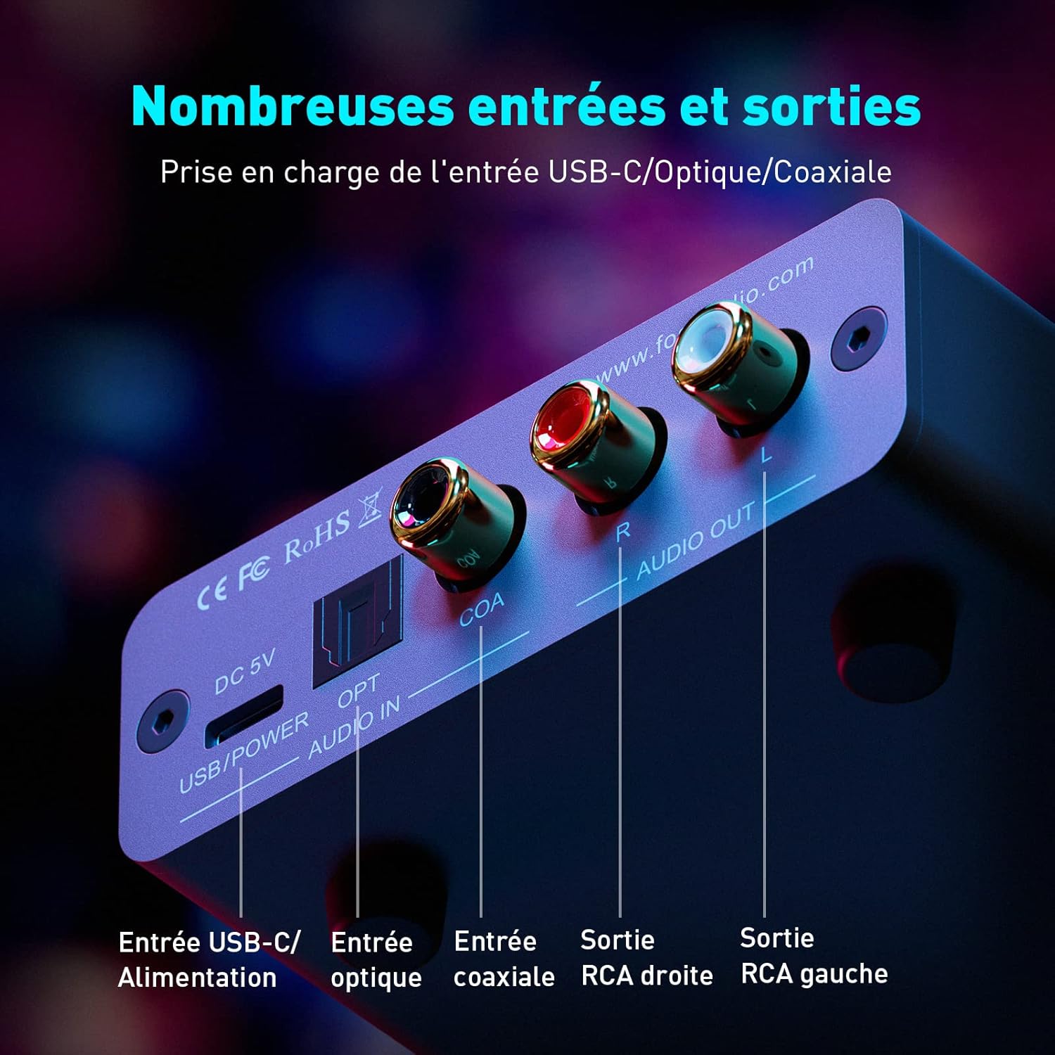 Thumbnail 2 de Fosi Audio K5 Pro : Amplificateur casque USB-C DAC HiFi pour PS5/PC/MAC avec sortie AUX/RCA