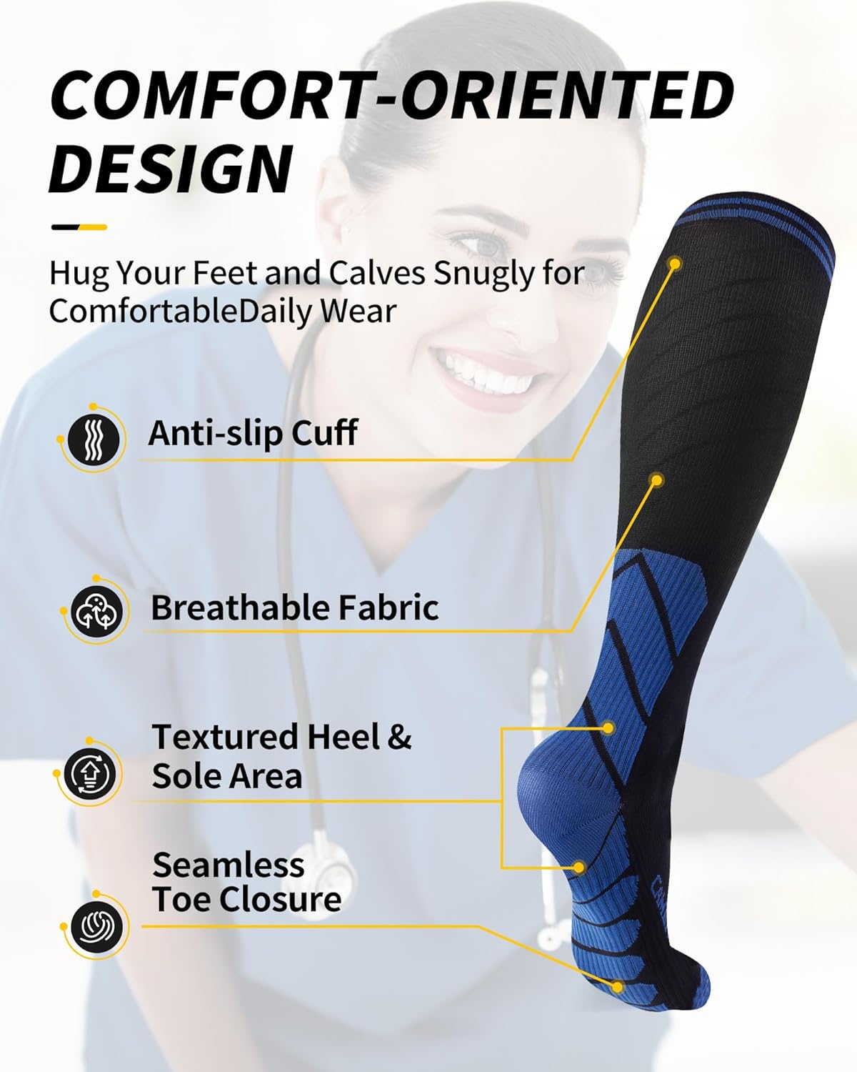 Thumbnail 1 de CAMBIVO Compression Socks 20–30 mmHg (3 Pairs) for Men & Women – Flight, Running & Pregnancy Support