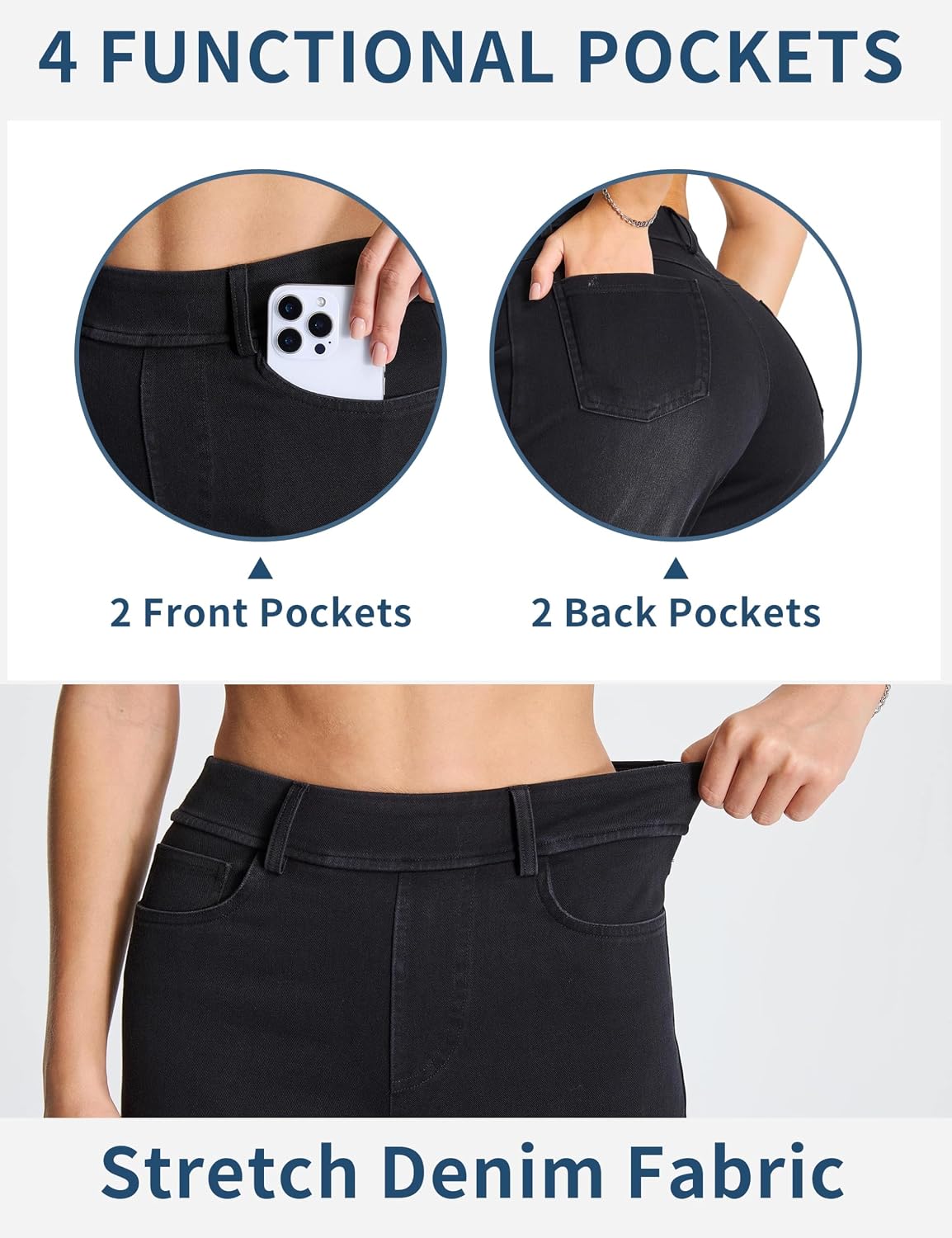 Thumbnail 3 de THE GYM PEOPLE Straight Leg Pull-On Jeans in Stretch Denim with Elastic Waist