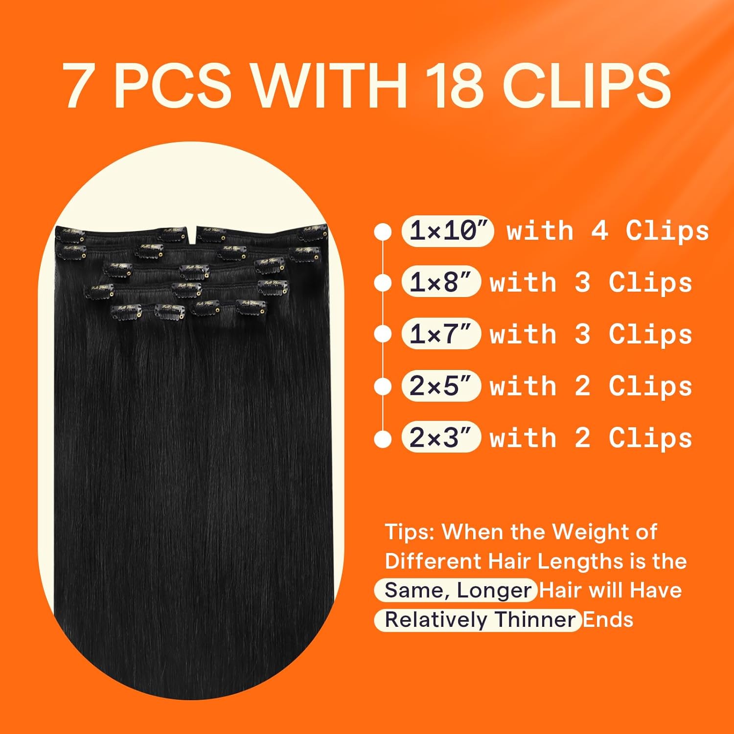 Thumbnail 2 de Full Shine #1 Jet Black Brazilian Clip-In Human Hair Extensions (Triple Weft, 20 Inch, 7 Pieces, 120g)