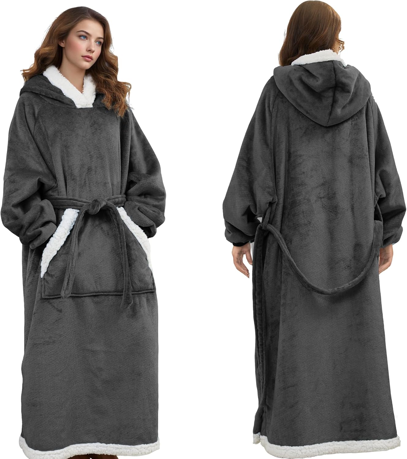 Thumbnail 6 de Wearable Hoodie Blanket Soft Sherpa Fleece with Big Pocket and Adjustable Belt