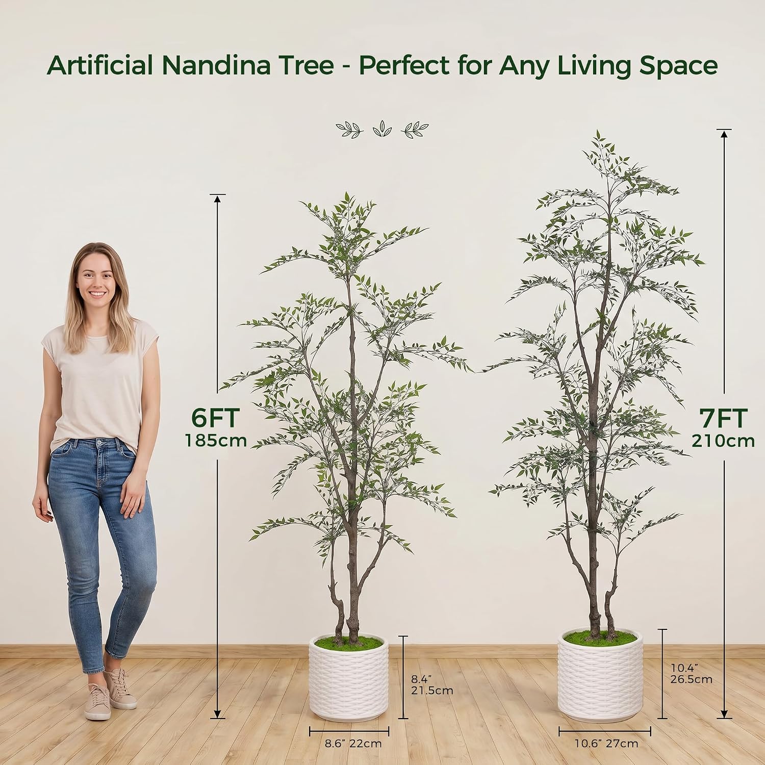 Detalle de ZKIODV Nandi-I21-Grün konstgjort prydnadsträd, 210 cm med gröna blad