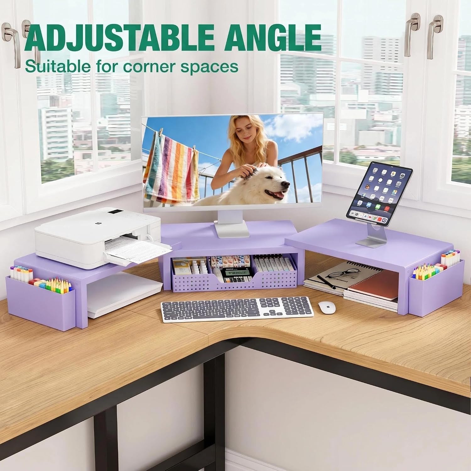 Thumbnail 5 de OPNICE Monitor Stand Riser with Drawer, 2 Magnetic Pen Holders, Purple
