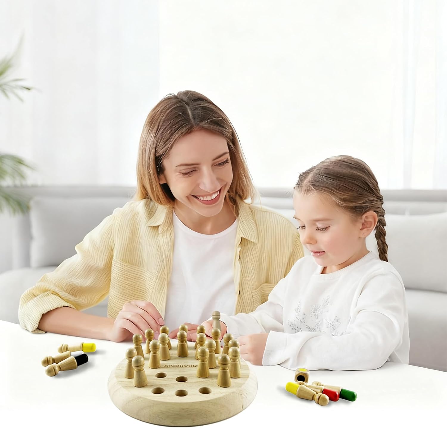 Thumbnail 1 de EACHHAHA Memory Chess en bois Montessori dès 3 ans : jeu de mémoire et reconnaissance des couleurs