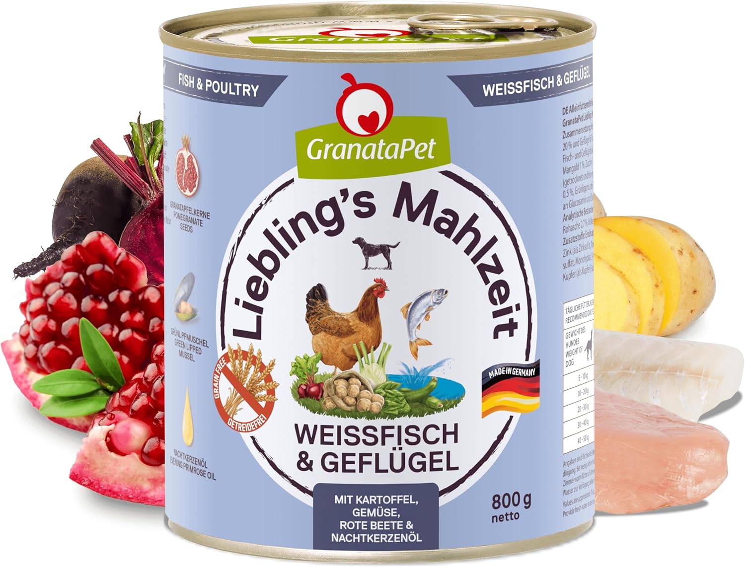 Detalle 2 de GranataPet Liebling's Mahlzeit Weißfisch & Geflügel – Nassfutter für Hunde, getreidefrei, 6 x 800 g