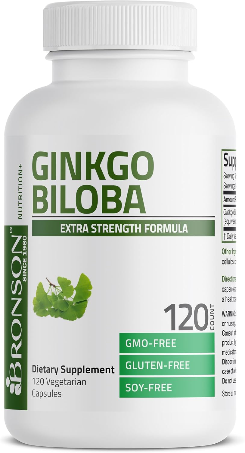 Detalle de Bronson Ginkgo Biloba Extra Strength Capsules, 120 Count, Vegetarian