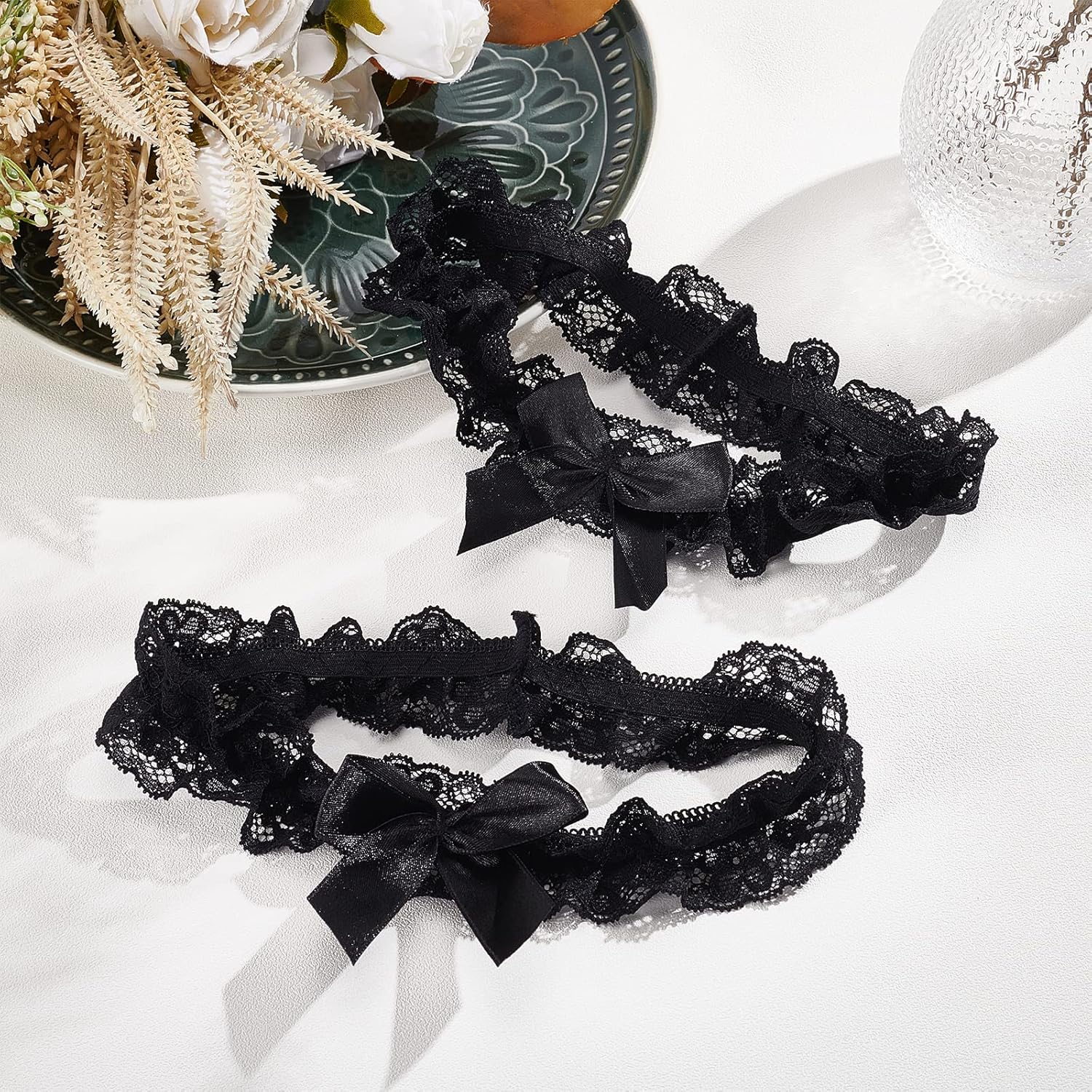 Thumbnail 2 de WEBEEDY 2-pack lace wedding garters with black bowknot