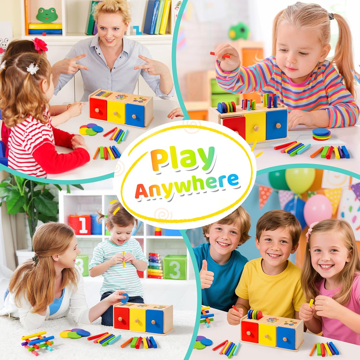 Thumbnail 6 de WEVOL Montessori Spielzeug ab 1 Jahr – 3-in-1 Sortierbox aus Holz mit Farben- & Formsortierung