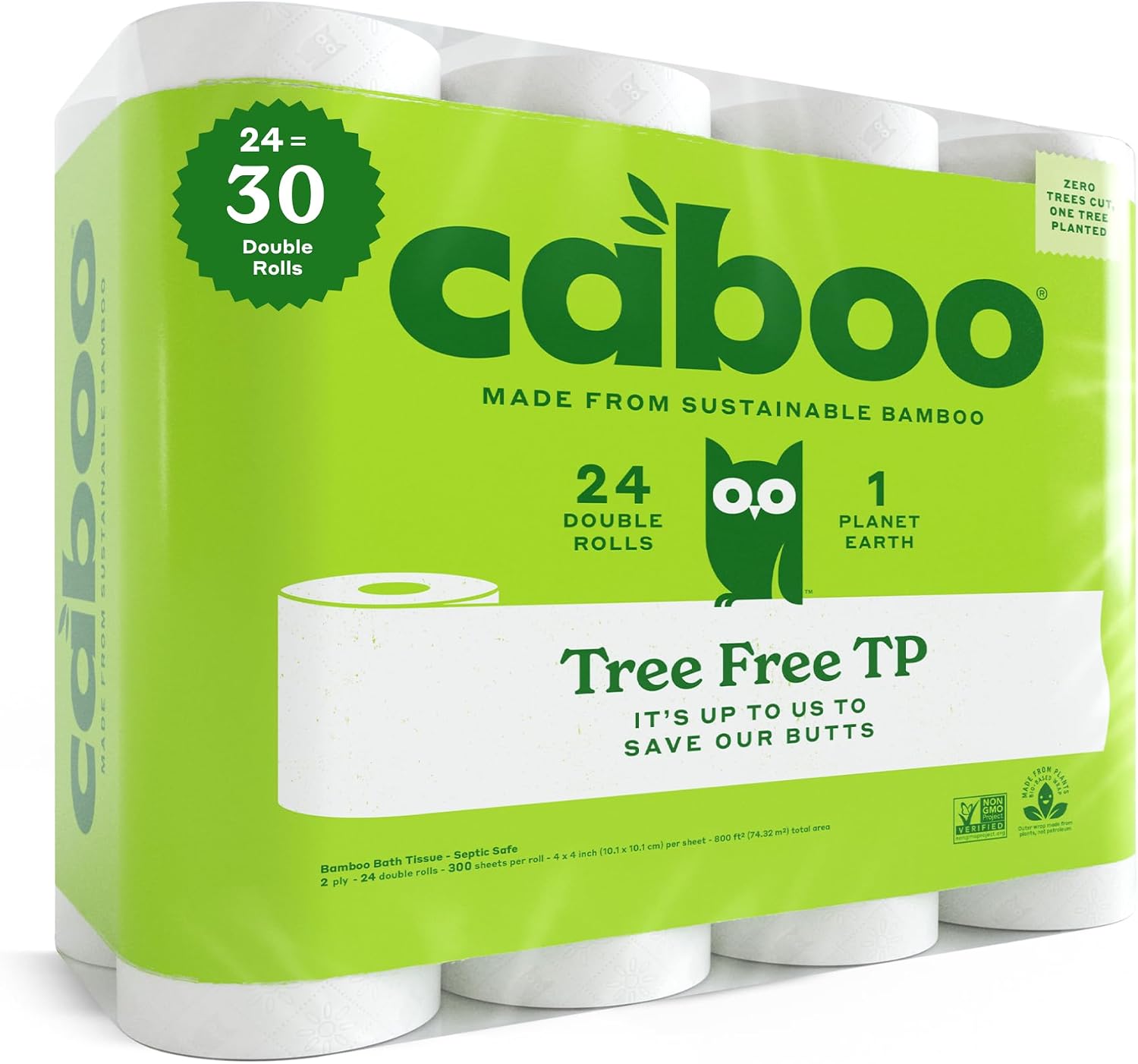 Caboo CBT300-12 Bamboo Toilet Paper 300 Sheets
