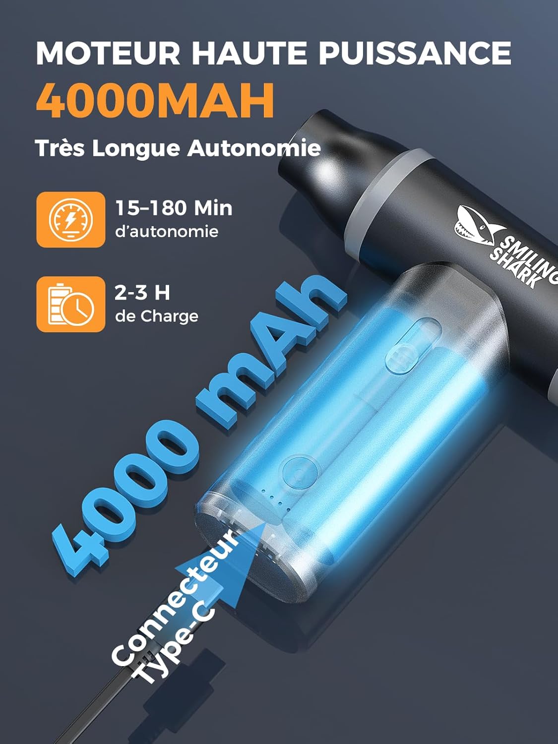 Thumbnail 4 de Souffleur d’air comprimé Smiling Shark J-01 (alliage d’aluminium) sans fil pour dépoussiérer PC, voiture et camping