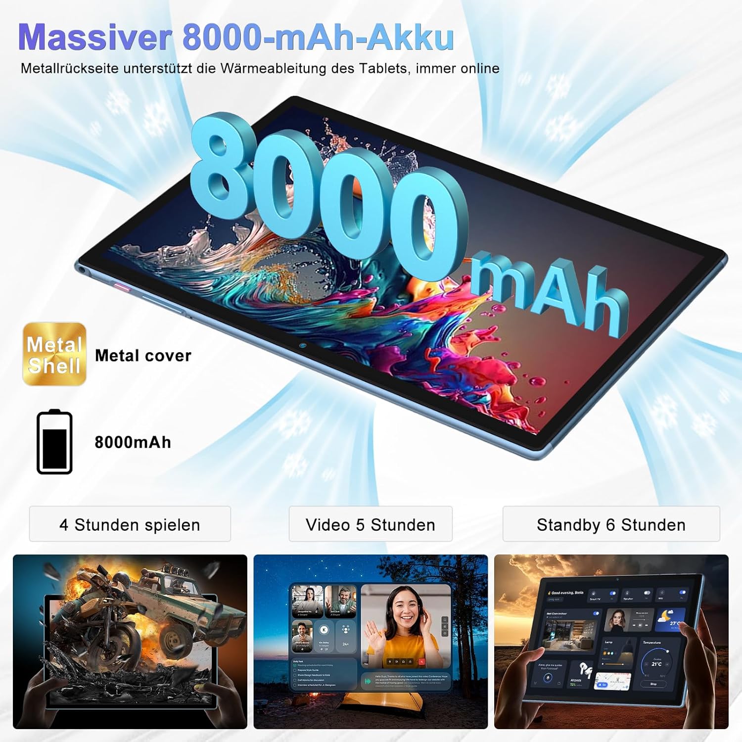 Thumbnail 5 de SUAAT 2026 Android 15 Tablet (10,1 Zoll) mit Gemini AI, 30 GB RAM, 128 GB Speicher & 8.000 mAh – 2TB microSD möglich