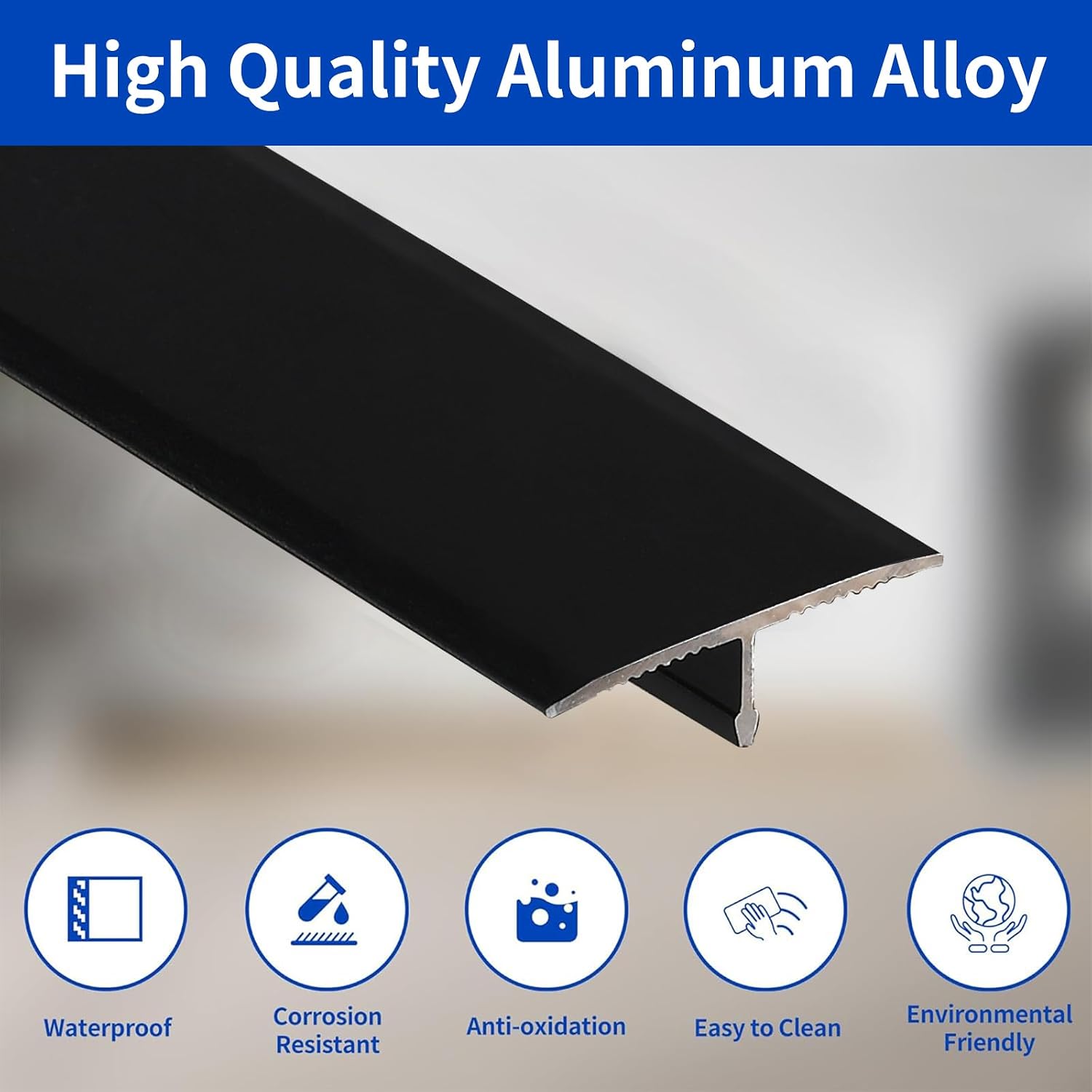 Detalle de Zayejod T Floor Strip Black Aluminium T-Moulding, 2cm Wide, 0.9m