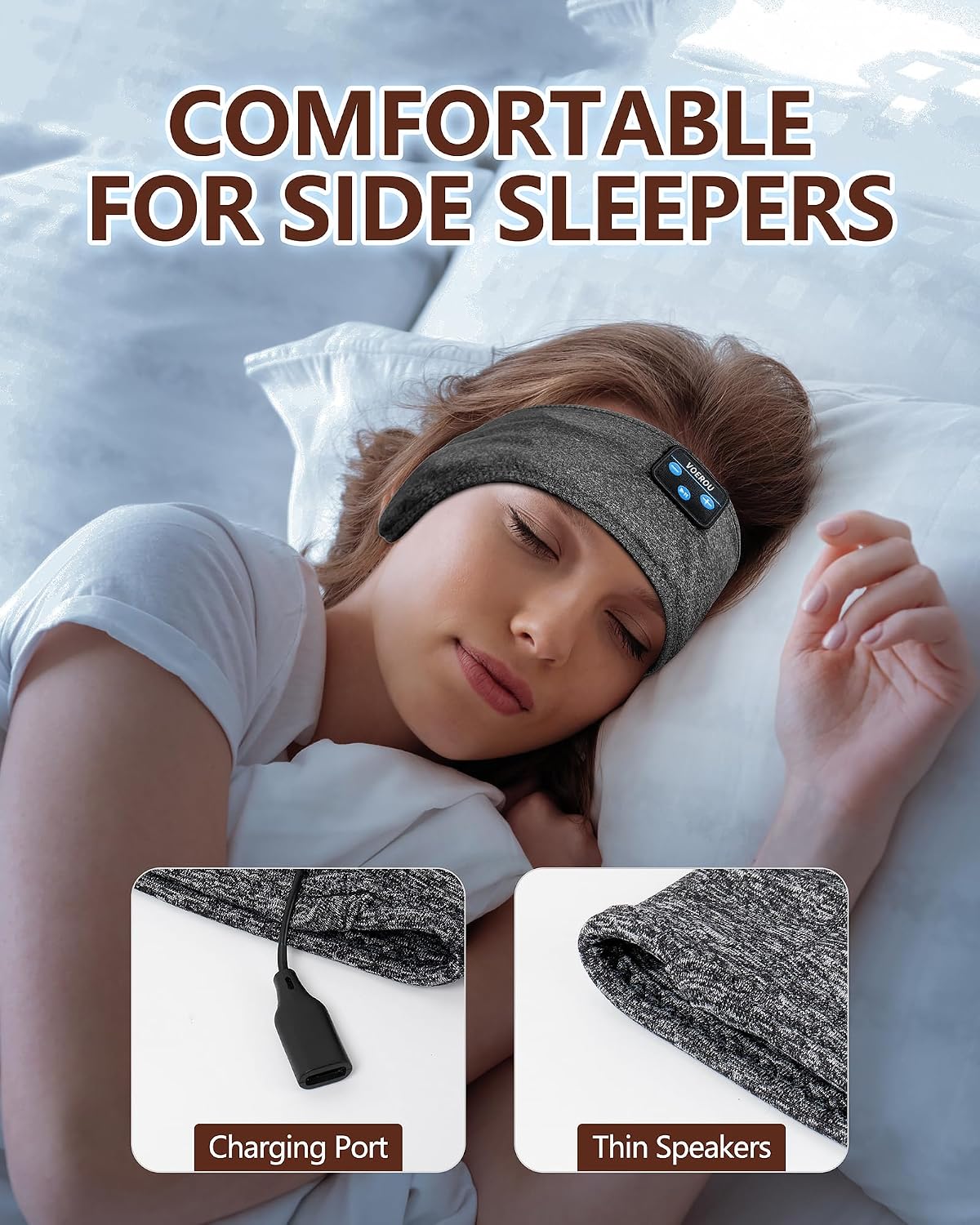 Detalle 2 de Voerou Diadema Deportiva Bluetooth: Comodidad para Dormir 😴