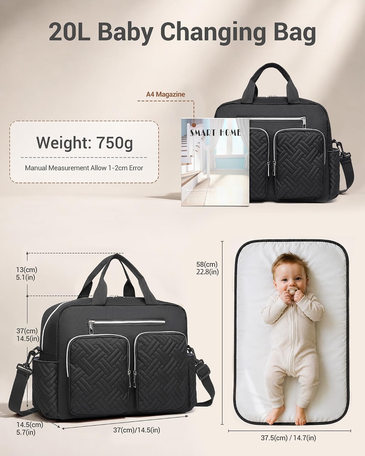Thumbnail 5 de Kono Baby Changing Bag: Multifunction Nappy Bag with Portable Changing Mat