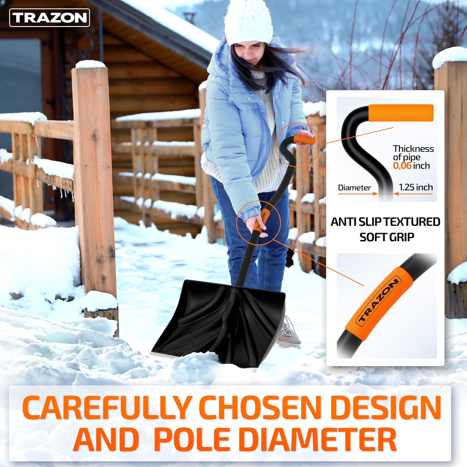Detalle 1 de 18-Inch Ergonomic Snow Shovel with 60" Handle