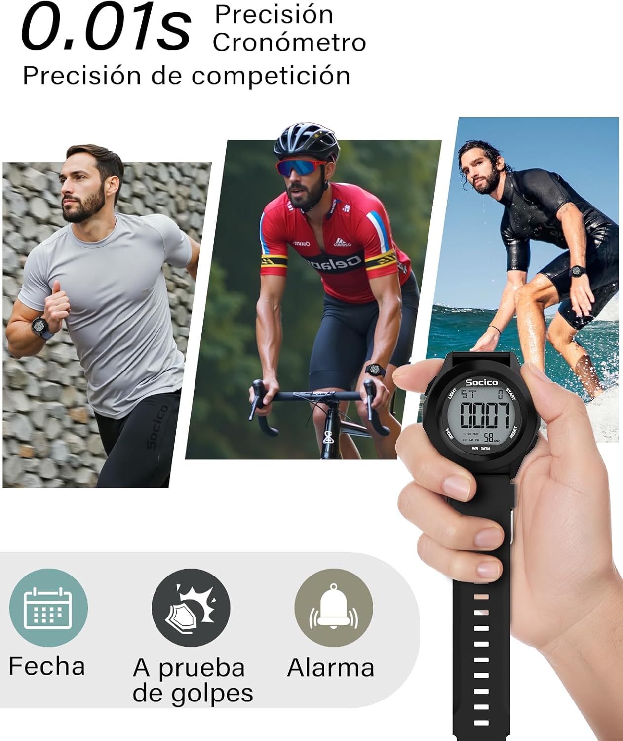 Thumbnail 4 de SOCICO Reloj Digital Deportivo Resistente al Agua