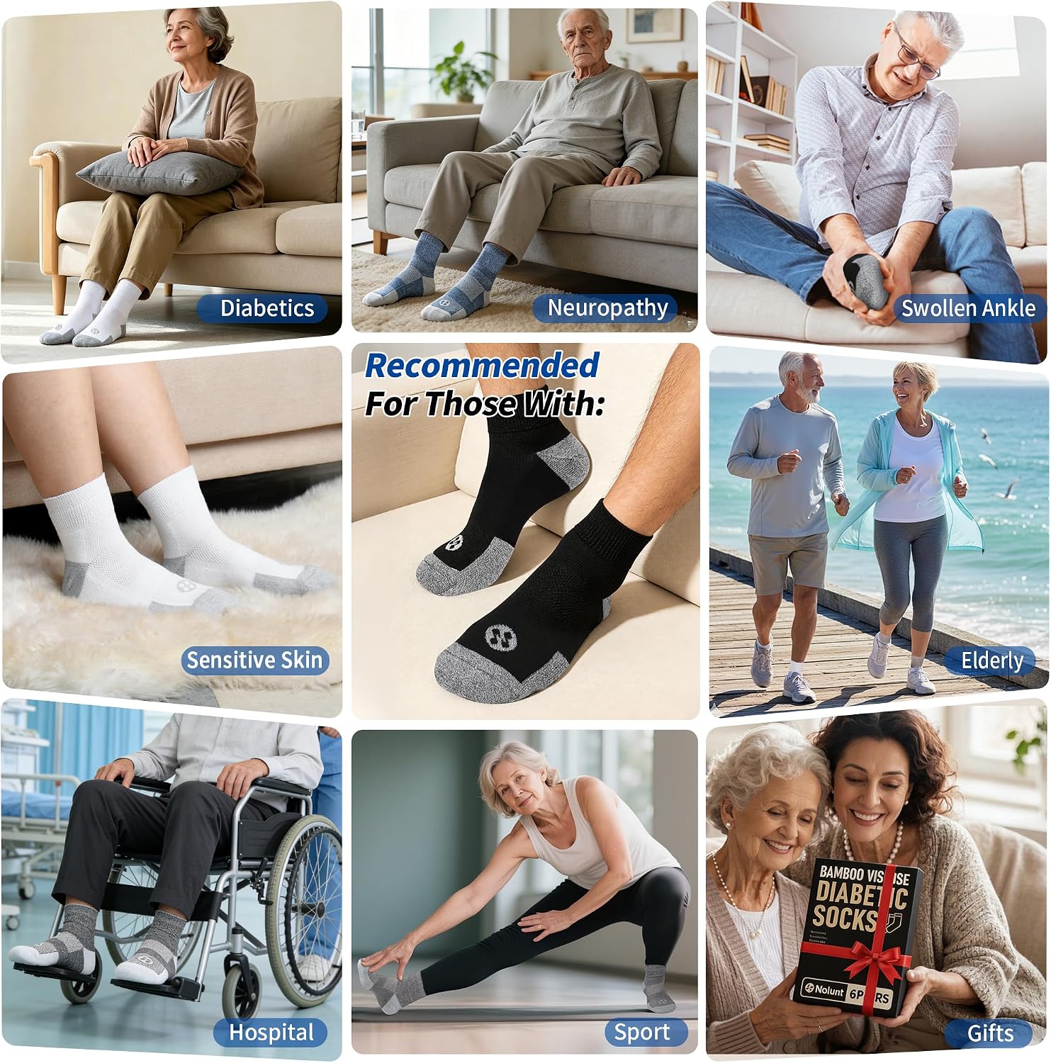 Detalle 2 de NOLUNT Diabetic Socks, 6-Pair Pack