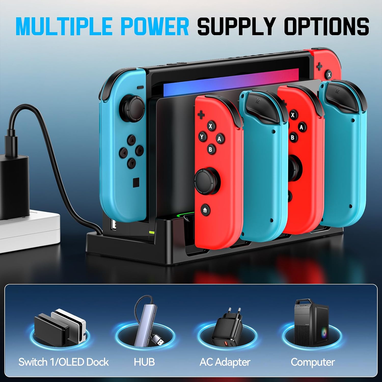 Thumbnail 6 de Switch Charging Dock for Joycons: 6-Device Capacity, 4 Front Slots, Safe USB Charging for Joycon Controllers