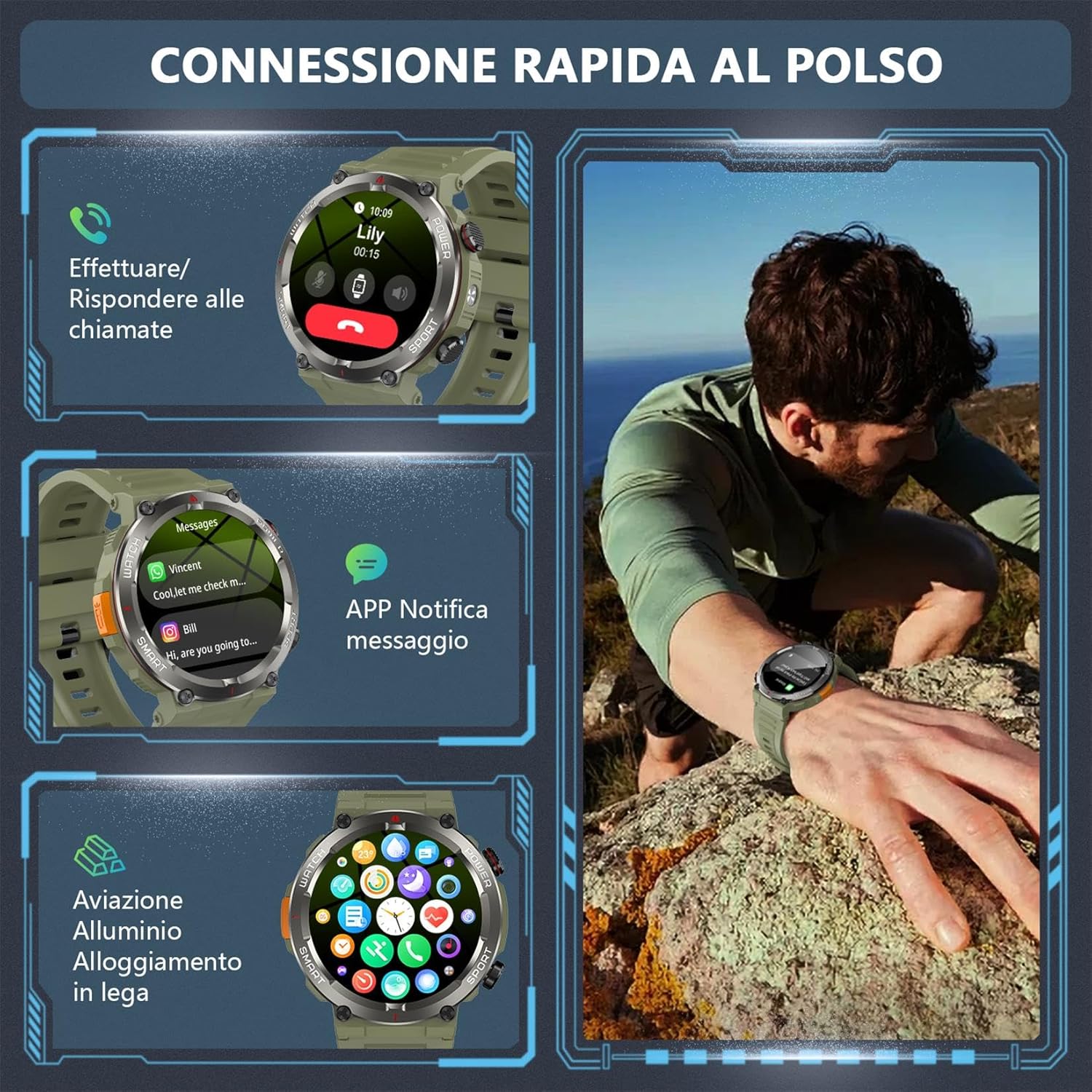 Thumbnail 3 de Baolubao Smartwatch Uomo con Schermo 1.45” HD, Batteria fino a 100 Giorni in Standby, Impermeabile IP68, Torcia LED e Bussola