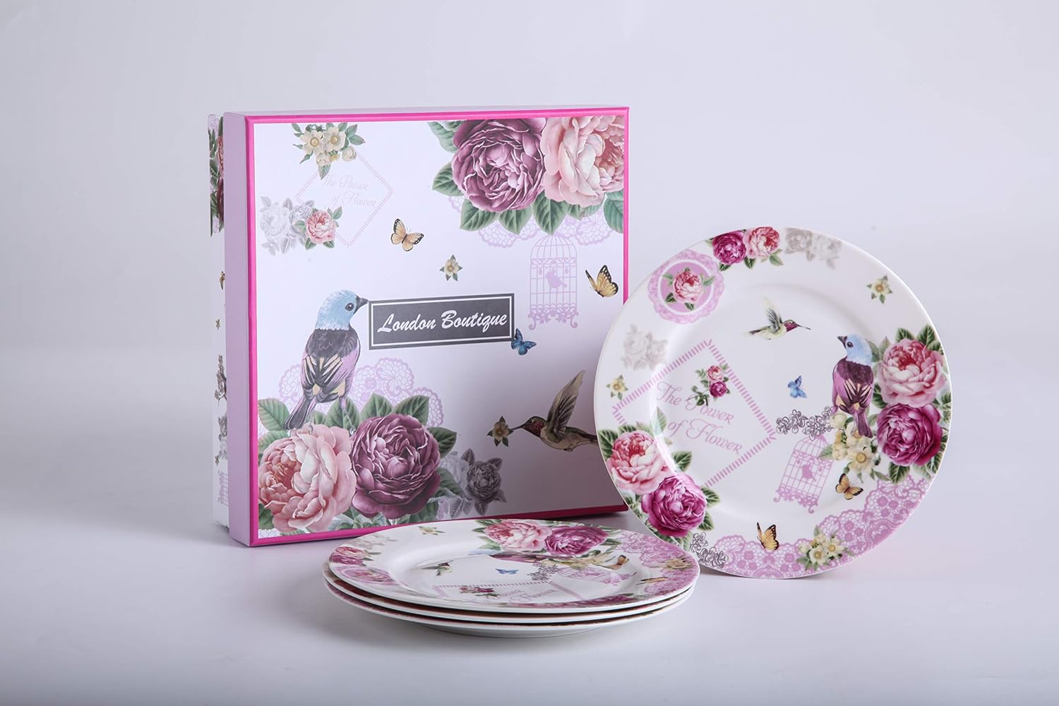 Thumbnail 6 de London Boutique – 4 porcelanowe talerze deserowe 20,3 cm, szeroki brzeg, Shabby Chic