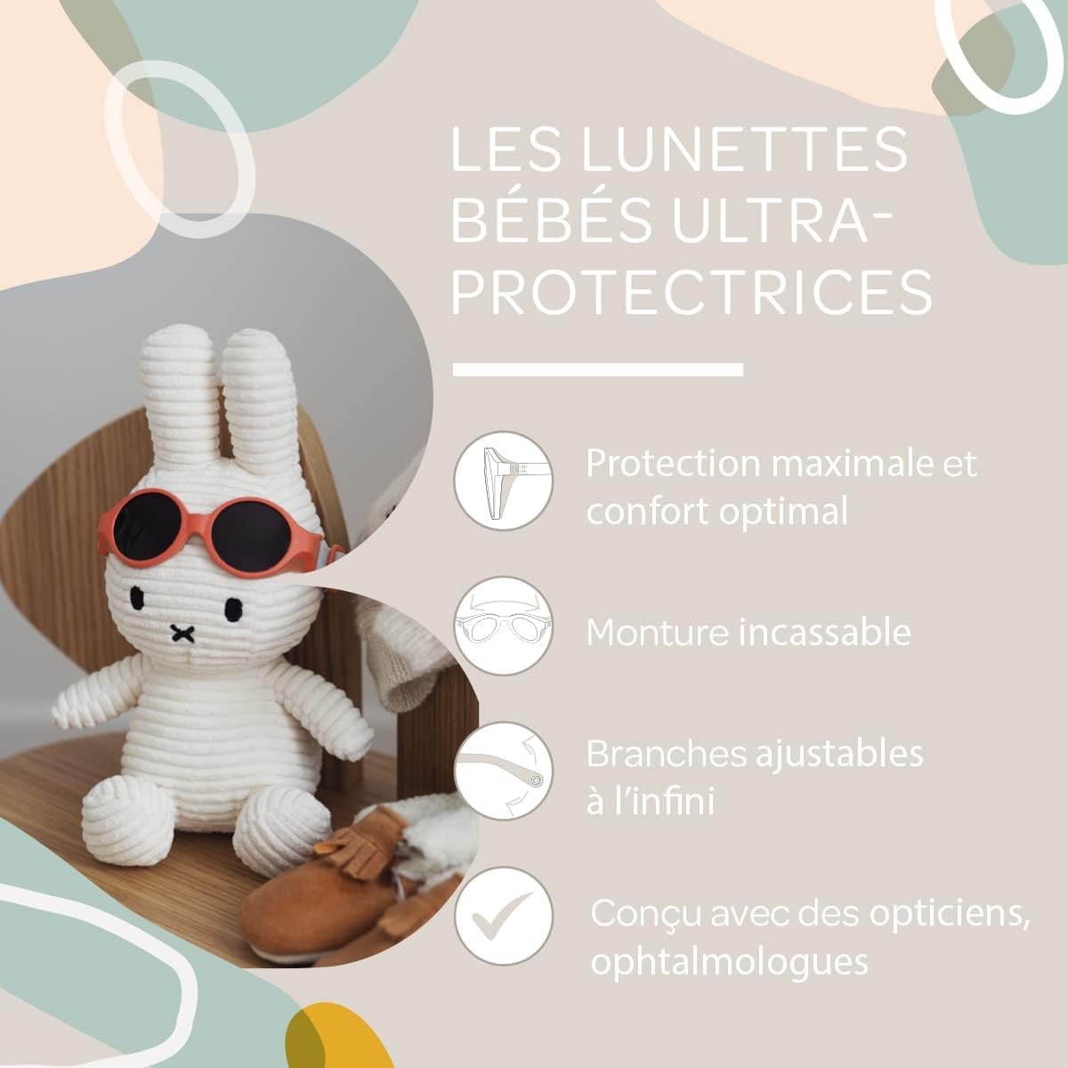 Thumbnail 3 de Béaba Lunettes de soleil pour bébé 0-9 mois – Catégorie 4, protection UV 100%, avec bandeau ajustable Vert sauge