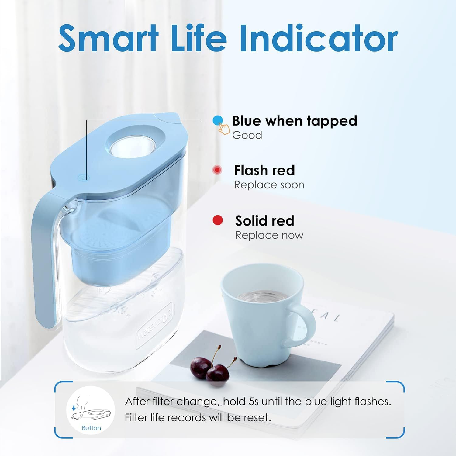 Thumbnail 6 de Waterdrop WD-PT-05B 7-Cup Water Filter Pitcher, Blue, with 3 Filters