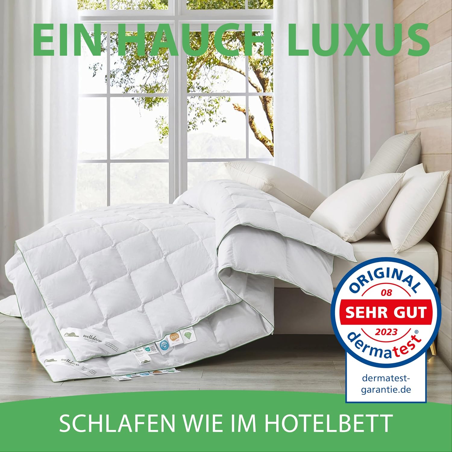 Detalle de Welldora Komfort Bettdecke 220x240 zweiteilig – 4-Jahreszeiten Daunendecke mit Sommer- & Winterteil