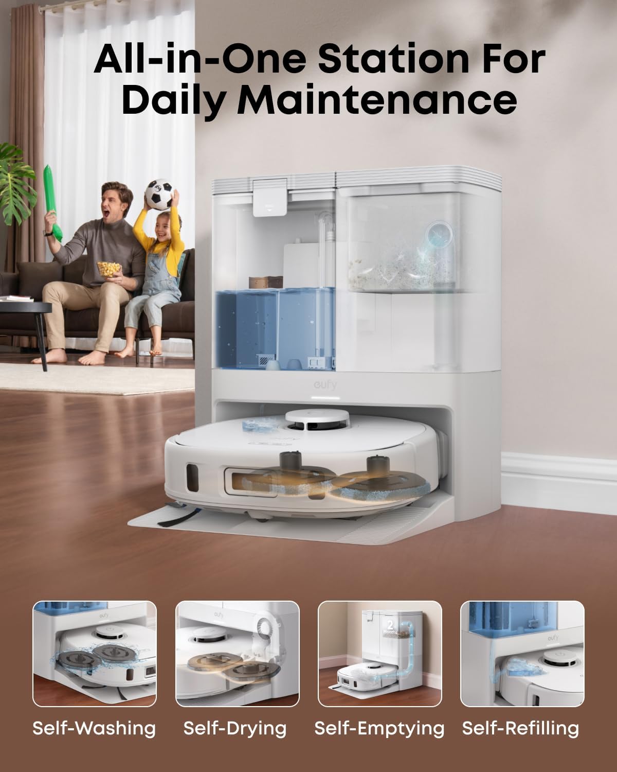 Detalle de eufy X10 Pro Omni Robot Vacuum and Mop, 8,000 Pa Suction, Auto-Lift Mops