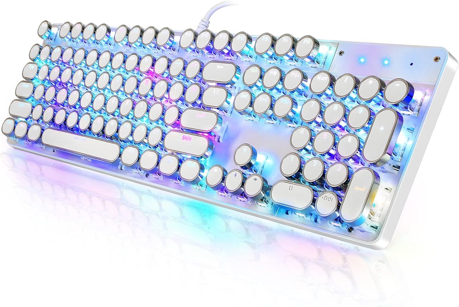 Detalle de YSCP Typewriter Style Mechanical Gaming Keyboard RGB Backlit with Blue Switches, 104 Keys, Wired (R-White)